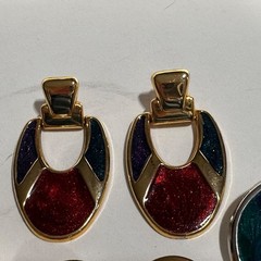 Vintage Earrings Colorful Swirled Enamel & Gold Tone 1980s 1990s Retro 5 pair