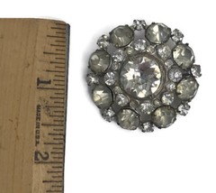 Vintage Mid Century Starburst Round Clear Rhinestone Pin Brooch Costume Jewelry
