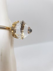 Vintage Rivoli AB Glass Cocktail Ring Gold Tone Adjustable Crown Setting Retro