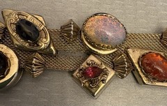 Victorian Revival Bracelet Mesh Jeweled Slide Charms Faux Gems Bold Statement