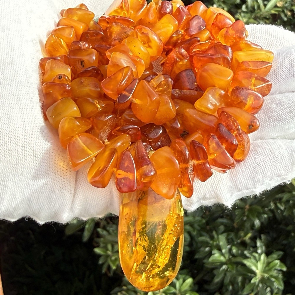 Vintage Baltic Amber Pendant Necklace 25 in Natural Honey Amber Nuggets 56 gm