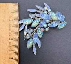 Vintage Light Blue AB Aurora Borealis Crystal Moonstone Glass Navette Brooch