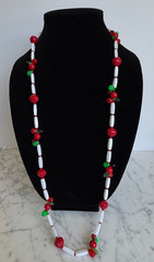 Acrylic Fruit Apple Pear Pomegranate Leaves Hand Strung Long Necklace Vintage