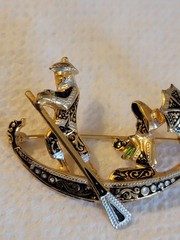 Damascene Spain Man And Lady In A Gondola Boat Brooch Made Spain