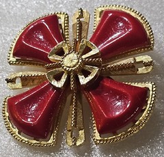 Vintage Red Cabochons Figural MALTESE Iron Cross Brooch
