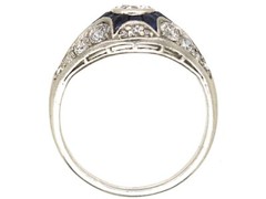 Art Deco 2CT Lab-Created Diamond &Sapphire Engagement 14K White Gold Finish Ring