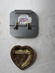 Vintage Rose On Black And Gold Toned Clip On Earrings And Pendant