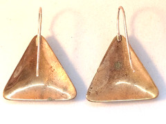 Vintage Artesian Metallic Copper Tone Triangular Shape Hook Earrings Good Cond.
