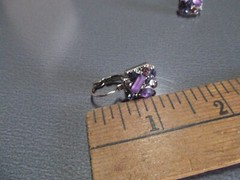 1 Pair Old .75″in Purple Glass or Rock Square w/Mixed Size Stones Dangler Clip