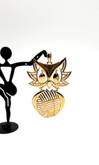 Alan Signed Vintage Owl Pendant Necklace Gold Tone 3.5in Retro Modernist Jewelry