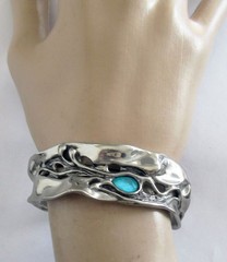 BIG HAGIT GORALI ISRAEL STERLING CUFF BRACELET, 6 1/2 INCHES WEARABLE, 42 GRAMS