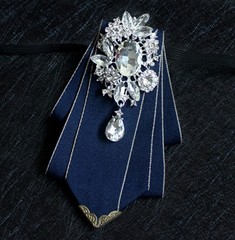 Vintage Silk Pretied Bow Tie Brooch Set for Men – Crystal Accents, Formal Wear