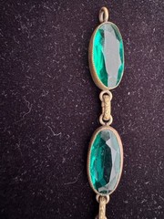 Stunning Antique Art Deco Emerald Green Glass Panel Link Bracelet 1930’s