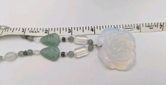 Vtg Sterling Silver Large Opalite Rose Flower Carved Jade Leaf Necklace