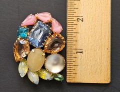 Vtg JULIANA D&E Cluster Faceted Multicolor Rhinestone Brooch & Clip-On Earrings