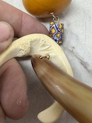Vintage Bakelite Millefiori African Trade Bead Necklace Horn Bone Pendant