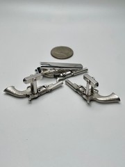 Vintage Anson Silver Tone Detailed Pistol Revolver Cufflinks Tie Clip MCM