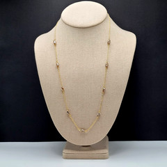 Barrel Pearl Neutral Tone Gold Plated Station Necklace Vtg Korea 24 Inch w Tag
