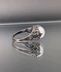 (4) MAGICAL MOONLIGHT! Antique Arts & Crafts Ring STERLING Silver Opaline Glass