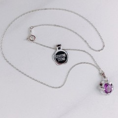 VTG Signed HMS Sterling Silver Necklace and Amethyst Pendant in Box 1970s 1980s