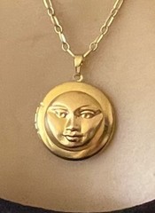 Man in the Moon Locket Necklace Large Brass Pendant Celestial Lunar Centerpiece
