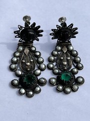 ANTIQUE ARMENIAN BYZANTINE REVIVAL OTTOMAN PEARL COIN SILVER JEWELED EARRINGS