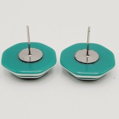 Green w White Stripe Octagon Shape Vintage Pierced Earrings Bangle Bracelet Set