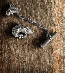 Vintage 3D Silver Tone Razorback Wild Boar Tie Tack with Security Button Chain