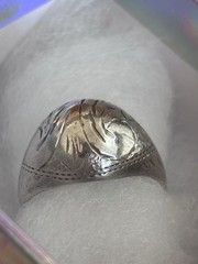 Vintage 925 Sterling Silver Engraved Signet Ring Leaf Floral Design Size 6.5