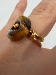 Vintage Ring Tigers Eye Donut Oval 14K Gold Womens Size 6 5.4 grams