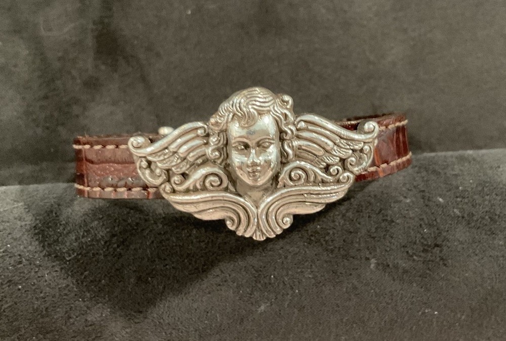 Vintage Brighton Leather Cherub silver-tone bracelet 1995