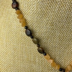 Vtg Genuine Brown Gold Tiger Iron Pendant Yellow Citrine Beaded Necklace Sz 17″