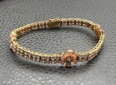 VTG Vermeil Sterling Silver 925 Opal & CZ Tennis Flower Boho Bracelet Floral 8”