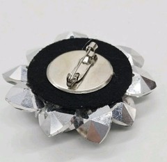Flower Brooch White Crystals Rhinestone 3D Silver tone 2.5 in