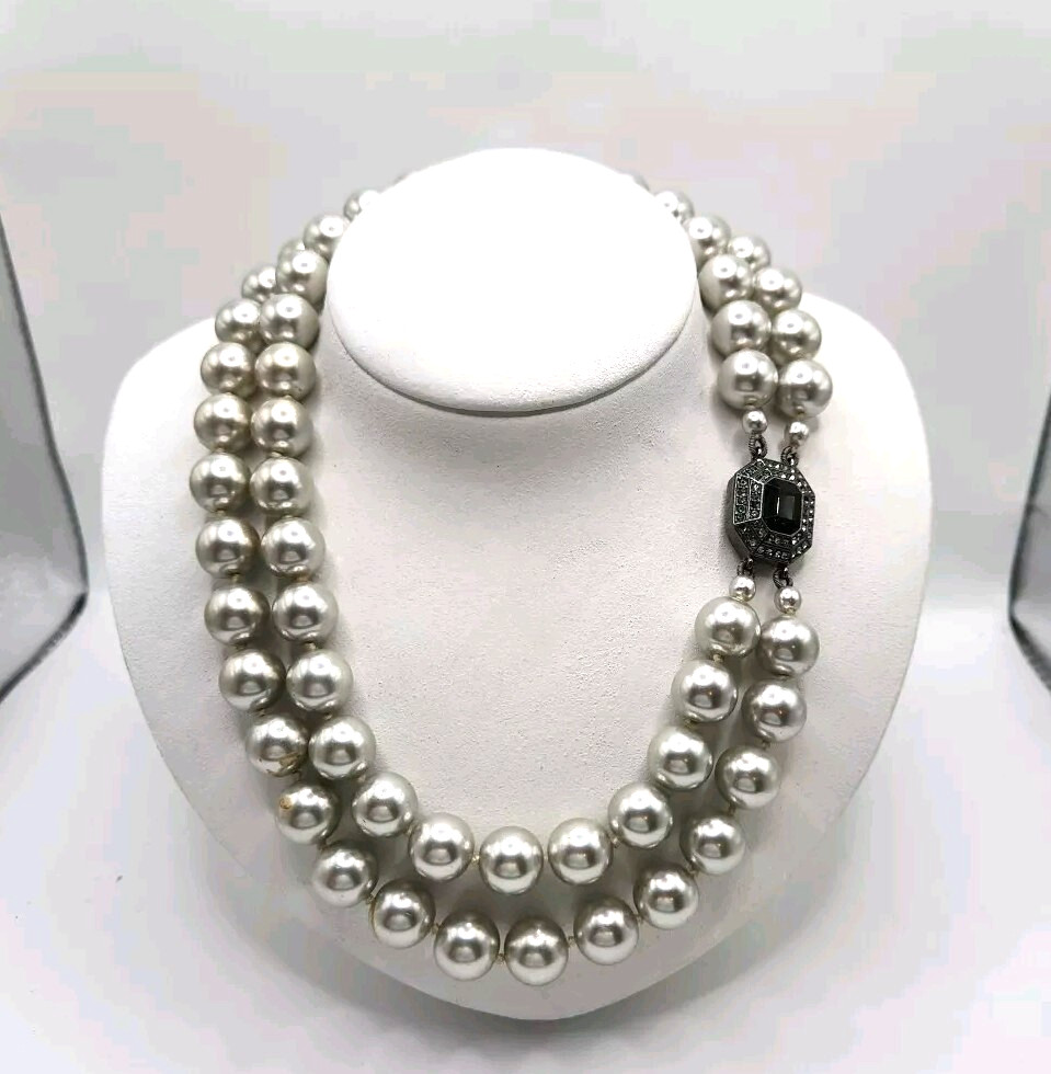 Carol Lee Double Strand Faux Pearl 12mm Beads Choker Necklace With Enhancer 16″
