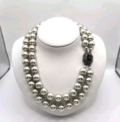 Carol Lee Double Strand Faux Pearl 12mm Beads Choker Necklace With Enhancer 16″