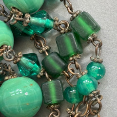 Antique Vintage Early Art Deco Czech Flapper Necklace Green Glass Beads Beaded