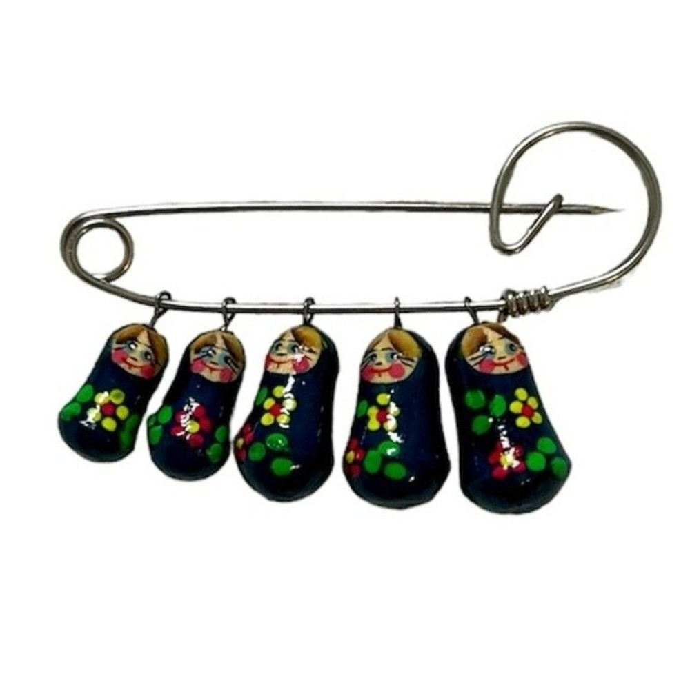 Authentic Russian matryoshka doll pin hand painted in Russia navy blue.