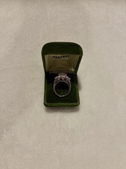 Vintage Silver Tone Large Oval CZ Starburst Cluster Statement Cocktail Ring Box