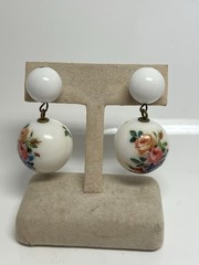 VTG W Germany White Lucite Floral Roses Beaded Post Dangle Earrings