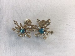 Vintage Faux Pearl and Aque Rhinestone Pin and Earrings