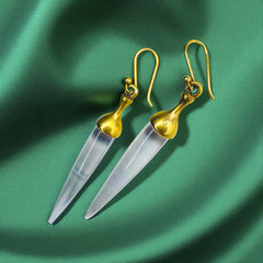 ANTIQUE- 14K Gold Victorian Rock Crystal Earrings -4.7g Dangle Drop Earrings
