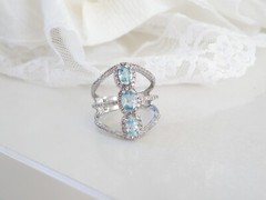 New Natural Blue Topaz Modern Sterling Silver 925 Ring Size 7