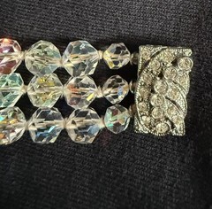 Vintage Triple Strand 7″ Aurora Borealis Bracelet with Decorative Clasp Closure