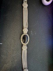 Vinta 925 Sterling Silver Black Onyx Marcasite Multi Strand Floral Bracelet 8.5”