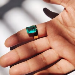 925 silver created emerald ring vintage antique Handmade Size 7