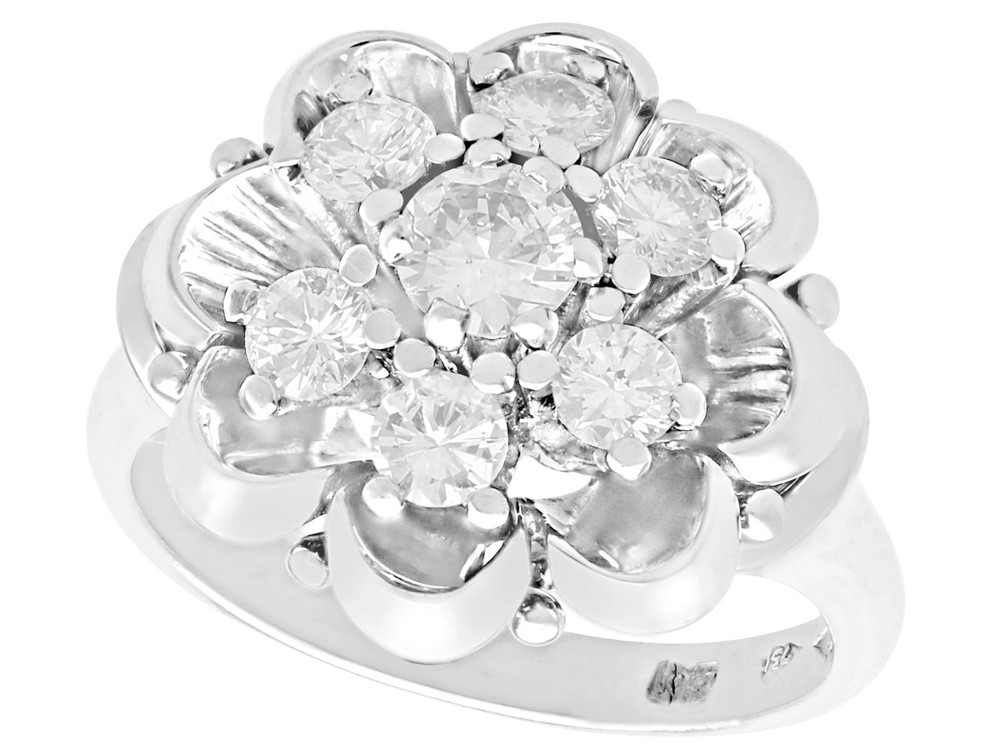 Vintage 0.66 Ct Diamond and 18k White Gold Cluster Ring, Circa 1950