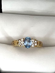 Vintage 1970s Cocktail Ring Size 7 Blue CZ 18KT Gold Plate – 14U