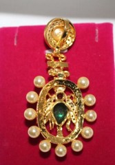0.78ct Rose Cut Diamond 925 Silver Pearl Emerald Ruby Anniversary Pendant