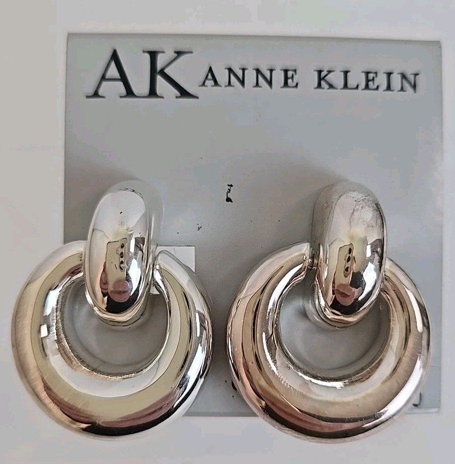 AK Anne Klein Silver Tone Nickle Free Metal Clip On Earrings Classic High Polish